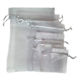 Time to Sparkle 25 Pack Organza Gift Bags Wedding Party Favour Jewellery Packing Pouches, Silver, 13x18cm