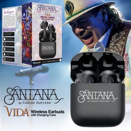 SANTANA BY CARLOS SANTANA Vida Active Noise Cancelling Earbuds - True Wireless Bluetooth Earbuds with Charging Case - Black