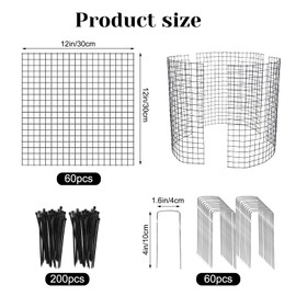 20 Pack Round Plant Protector from Animals, 12'' x 12'' Metal Plant Cages，60Pcs Metal Mesh to Keep Animals Out, Garden Protection Bunny Barricades, Wire Plant Protectors for Rabbits Chicken Duck