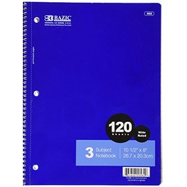 BAZIC W/R 120 Ct 3-Subject Spiral Notebook