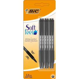 Bic Soft Feel Ballpoint Pens, Retractable Pens, Ideal for School and Office, Medium Point (1.0mm), Black, Pack of 6