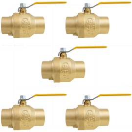 Midline Valve 827C223-NL-5 Premium Full Port Ball Valve, Brass, 1 in. SWT x 1 in. SWT (5 Pack)