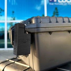 PACLOCK‘s UCS-445A, Shrouded Single Post Padlock for Pelican®, Milwaukee® PACKOUTS™, and Hard Cases, Hidden Shackle Prevents Cutting Attempt, Black, 2 Keys, Keyed Different