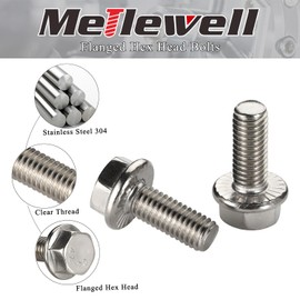 1/4-20 x 1-1/4" Flanged Hex Head Bolts Flange Hexagon Screws, Stainless Steel A2, DIN 6921, 25 PCS