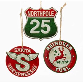 Kurt Adler Automotive Metal Signs Vintage Style Ornaments Set of 3