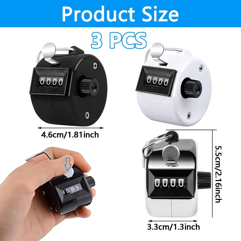 3 PCS Clicker Counter, Tally Counter, 3 Colors, 4-Digit Clicker