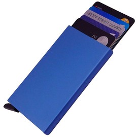 Dlife Credit Card Holder RFID Blocking Aluminum Business Card Holder Automatic Pop-up Card Case (Blue)
