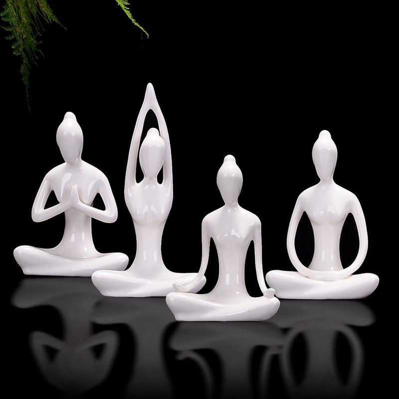 OwMell Lot of 4 Meditation Yoga Pose Statue Figurine Ceramic
