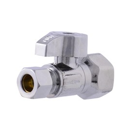 Eastman 3/8 Inch FIP x 3/8 Inch OD Compression Quarter Turn Straight Stop Valve, Brass Plumbing Fitting, Chrome, 10754LF