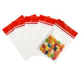 FERENLI 100 Pack 3.15x4.72 inch Resealable Clear Food Storage Bags with Color Top Seal Thick Plastic Poly Bag with Zipper for Dry Food Snacks Organization (Red)