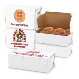 MT Products Custom Bakery Boxes - 8" x 5.5" x 3" White Customizable Printed Donut and Cupcake Boxes Printed with Logo (Pack of 15) - Made in the USA
