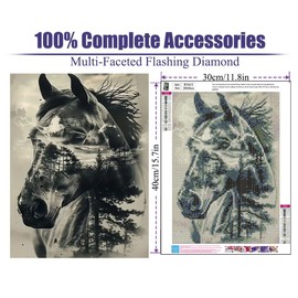 BOHADIY Horse Diamond Art Painting Kits for Adults, Full Drill Tree Diamond Dots Paintings for Beginners, Round 5D Paint with Diamonds Pictures Gem Art Painting Kits DIY Crafts16x12inch Animal Gray