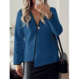 Saodimallsu Womens V Neck Cardigan Sweaters Long Sleeve Button Dressy Casual Color Block Knit Sweater Blazer Navy