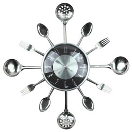 Wall Clock, Timelike 18" Metal Kitchen Cutlery Utensil Spoon Fork Wall Clock Creative Modern Home Decor Antique Style Wall Watch (Black)