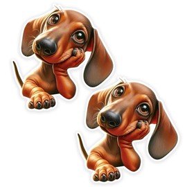 2pc Cute Cartoon Dachshund Car Decals 4.92''x5.12'' - Sausage Dog Vinyl Sticker for Car Rear Window, Laptop, Glass, Metal, Ceramic Surfaces, Truck, Motorcycle, Window, Wall | CZ27