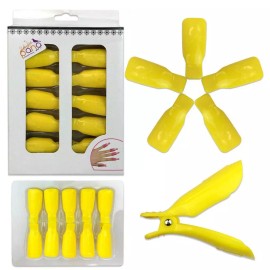 PANA 2pks Bow Ribbon Style Yellow Acrylic Nail Soak Off Finger Cap Clips Wrap Tool