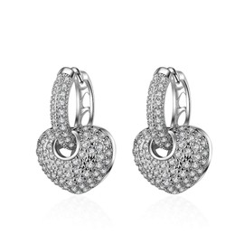 Huggie Hoop Earrings 925 Sterling Silver Drop Earrings with Love Heart Bling Cubic Zirconia Gift for Women Girls