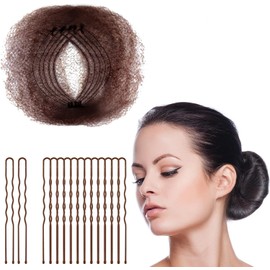 Red de pelo invisible con borde elástico y alfileres en forma de U,20Pcs Red para Cabello y 40Pcs Pinzas en Forma de U, Red de Pelo Tejida, Set de Accesorios para el Cabello, Gorro Desechable Tipo Red (Marrón 60PCS)