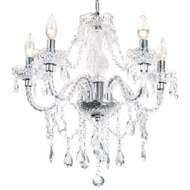 PAPAYA Crystal Chandeliers Clear Chandelier 5-Light Modern Pendant Ceiling Lighting Fixture with Acrylic Crystals & Beads for Girls Room,Living Room,Kitchen Island,Entryway