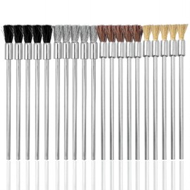 Treki 20pcs Wire Brush Set，3/32 Inch (2.38mm) Round Shank Extended Steel Wire Cleaning End Brushes Hog Bristle Wire Brush Drill Bits Brass Wire Drill Brushes Horsehair Polishing Rotary Tools for Rust