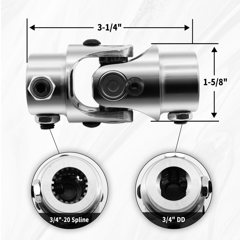 Ovabeyna 3/4"-20 Spline X 3/4" DD Chrome Steering Universal Joint