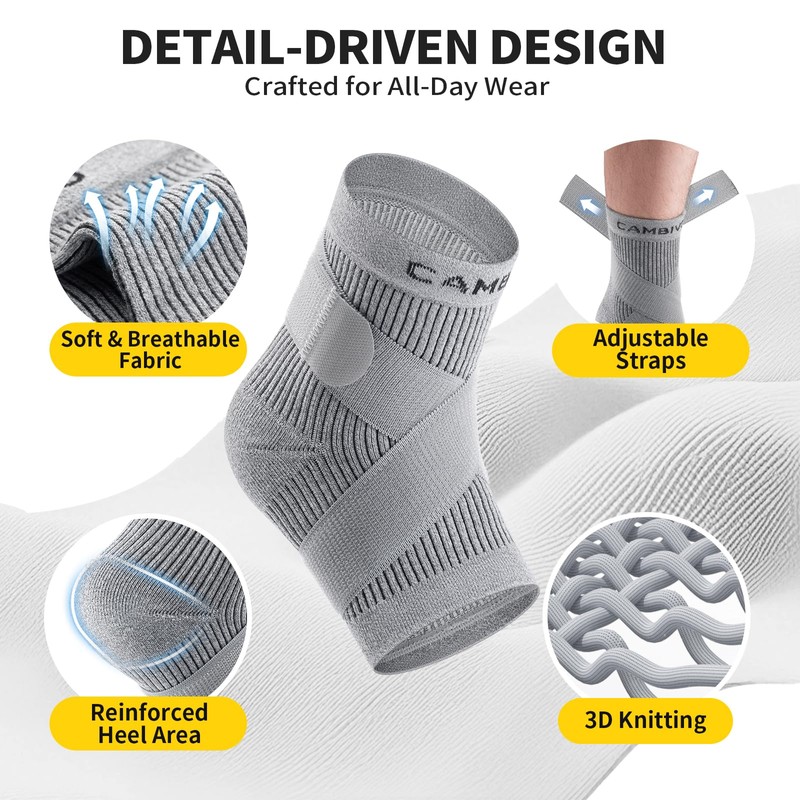 CAMBIVO Ankle Support 1 Pair, Grey M