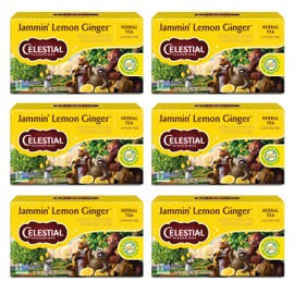 Celestial Seasonings Jammin' Lemon Ginger Herbal Tea, Caffeine Free, 20 Tea Bags Box (Pack of 6)