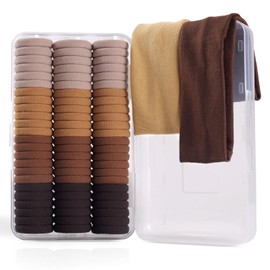 FHALLYNN 72PCS Brown Hair Ties for Women & Elastic Headbands,Soft No Damage Hair Bands Set,Packed in Clear Pencil Box Organizer (1.6in Brown)
