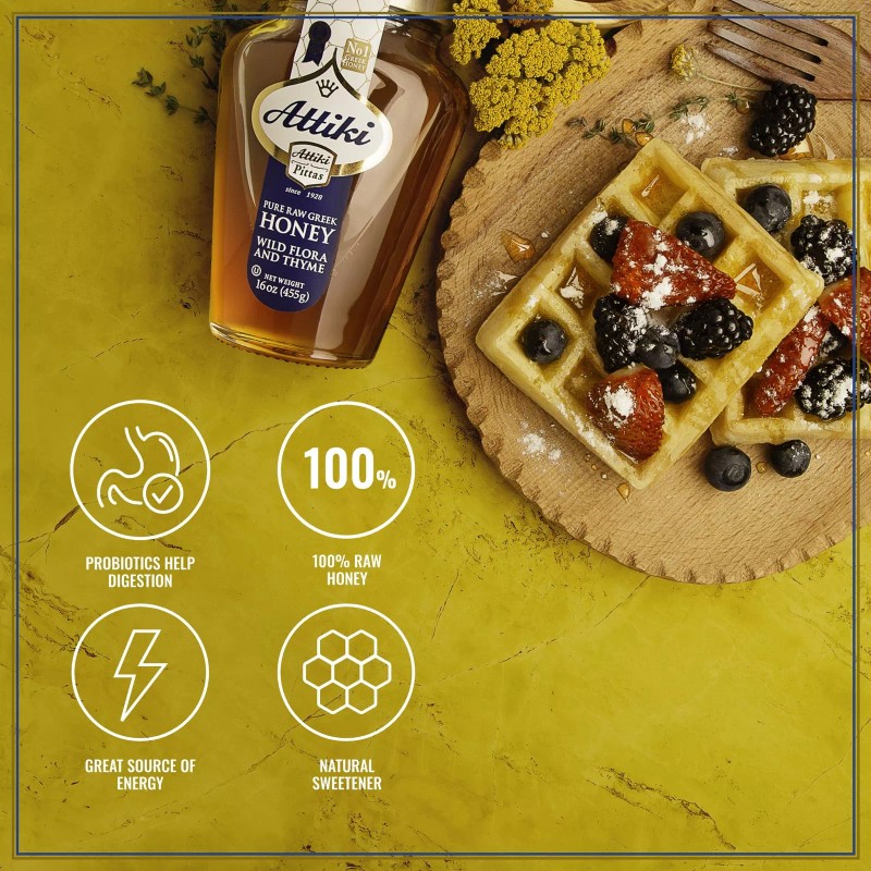 Attiki Wild Flora and Thyme Honey 16 Ounce Greek Artisan