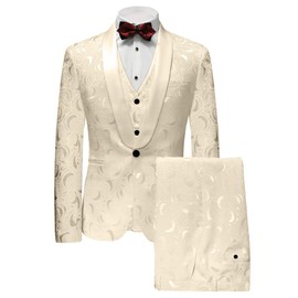 Wemaliyzd Men's Suits Wedding Suits for Men 3 Piece Jacquard Pattern Prom Suit Fancy Suit for Party (Champagne,42R)