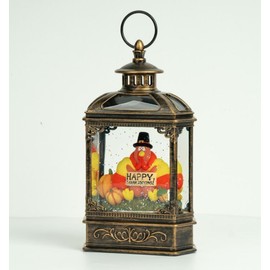 Fall Snow Globe Lantern -Thanksgiving Turkey with Pumpkins Spinning Water Lantern with Swirling Glitter Fall Decorations for Home, Thanksgiving, Autumn Harvest Fall Decor