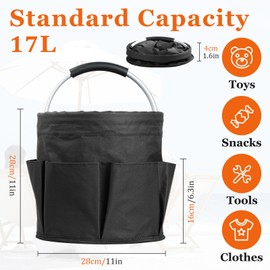 IHOMAGIC Pack of 2 Foldable Cleaning Supplies Organiser, 17L Shopping Basket with Handle and 6 Pockets, Portable Oxford Fabric Tool Bag, Multifunctional Storage Basket for Travel, Cleaning, Black