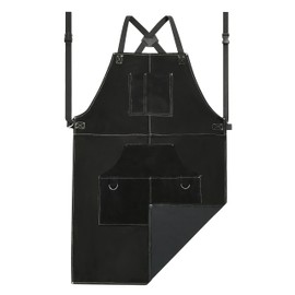 ANTAITHER Black Leather Welding Apron with 6 Pockets - Heavy Duty, Heat & Flame Resistant 42Inch