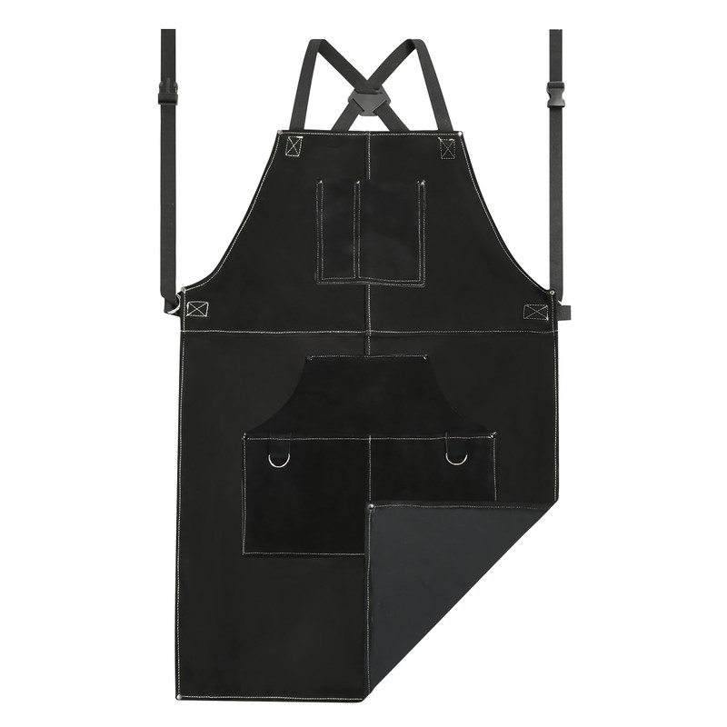 ANTAITHER Black Leather Welding Apron with 6 Pockets - Heavy