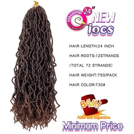 Nu faux Locs 24 Inch Crochet Hair New Soft Locs 6 Packs/Lot Curly Wavy Pre-Looped Faux Locs Goddess Synthetic Fiber Hair Extensions (24 Inch, T30#)