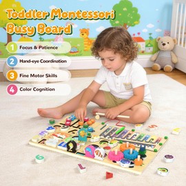 9-in-1 Montessori Busy Board Wooden Magnetic Maze Toy for 3+ Year Old Gift