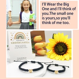 LKingel First Day of School Bracelets Matching Heart Bracelets for Mom and Daughter Back to School Bracelets for 2 Braided Adjustable Charm Bracelets Jewellery Present(Black)