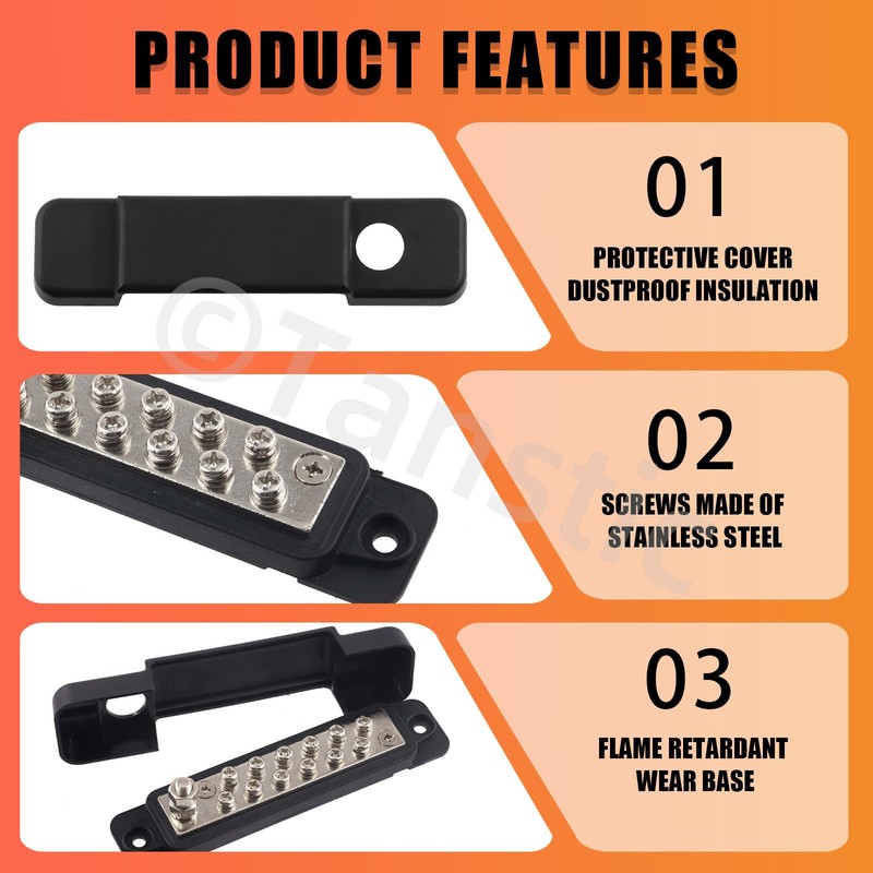 Tanstic 12 Terminal Power Distribution Block with Ring Terminals, 12