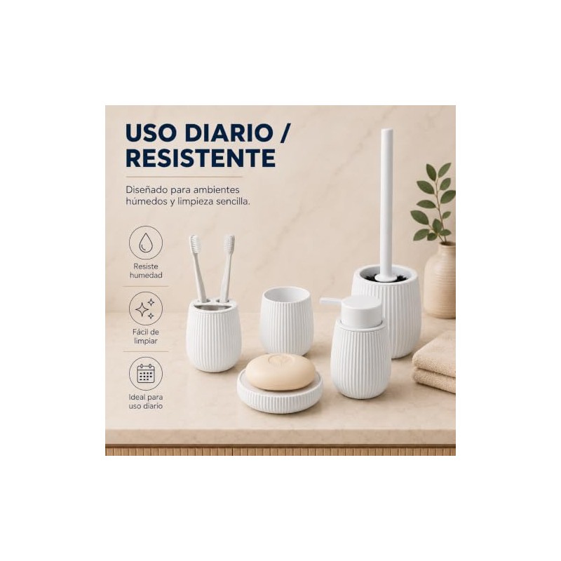 Set de Accesorios para Baño 5 Piezas Texturizado Vertical, Juego