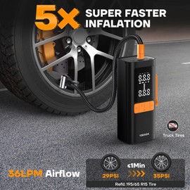 Tire Inflator Portable Air Compressor, 5X Faster 150PSI Car Tire Air Pump for Inflatables, 12V DC Wireless Tire Inflator with Digital Pressure Gauge/LED Light, for Car/Motorcycles/Bicycles/Balls