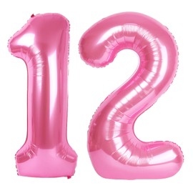 40 Inch Pink Number 12 Digital Balloon,Jumbo Mylar Foil Helium Balloon for 12 Balloons for Birthday Party,Wedding Anniversary Party Decorations