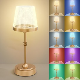 Lightania Cordless Table Lamp, Touch Bedside Table Lamp with 10 Colors & Cycle RGB Mode, Rechargeable 6000mAh Battery Operated Lamp, Small LED Desk Lamp for Living Room Bedroom Restaurant, Gold