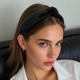 YISSION Black Knotted Headband Wide Head Bands Top Knot Headbands for Women Non Slip Hairband Fashion Hair Accessories for Women