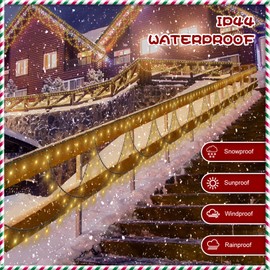 CORST Outdoor Christmas Fairy Lights Plug in,10M 380LED Half-Round Xmas Fairy String Lights Hanging Window Eaves Outdoor Lights Connected,Dark Green Wire, Waterproof for Outside Roof(Warm White)