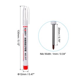 PATIKIL Deep Hole Marker Pens, 4 Pack Red Ink Deep Drill Hole Long Nose Scriber Carpenter Pen for Construction Woodworking, White