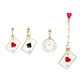 Poker Card Dangle Drop Earrings,2 Pairs Queen of Heart Earrings,Hearts Spades Ace Playing Cards Game Cards Pendant Earrings,Asymmetric Long Clock Poker Dangle Earrings Jewelry