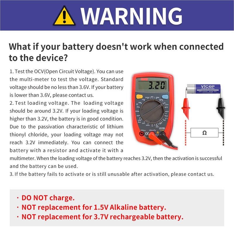 ViCep 6-Pack ER14505 AA 3.6V Lithium Battery Li-SOCL₂ 2700mAh LS14500