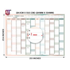 A1 Wall Planner 2026 Wall Calendar Large Jan to Dec Yearly Planner Full Year Planning Chart Academic Annual Poster for Student Family School Office Work Study 59.4x84.1cm(Folded)(1pc)(Multi)