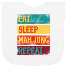 inktastic Eat Sleep Mah Jong Repeat Baby Terry Cloth Bib White 36134