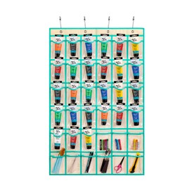 TEMUORG Hanging Acrylic Paint Tubes Organizer Over The Door Art Supplies Storage Markers 36 Pocket Holder for Pastels Crayons Brushes Tools (Beige)
